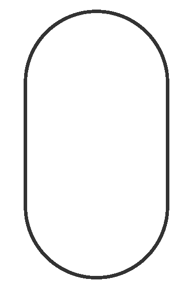 A vertical shape with straight sides and rounded ends, resembling a capsule or pill outline, drawn with a black line on a white background.